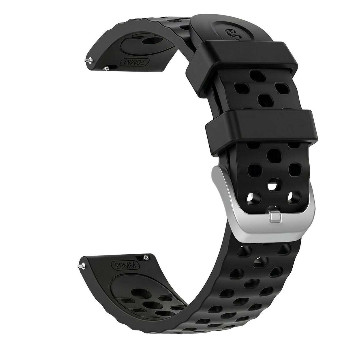 20mm Perforated Wave Textured Silicone Watch Band(Black)