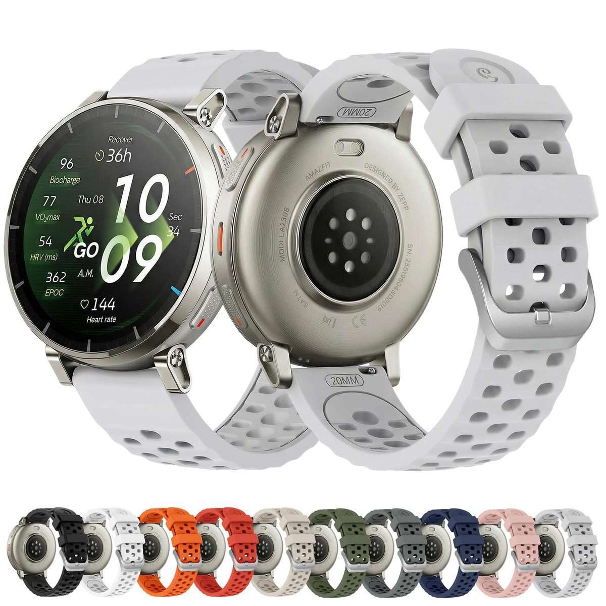 20mm Perforated Wave Textured Silicone Watch Band(Black)