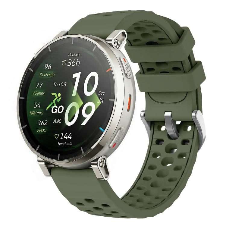 20mm Perforated Wave Textured Silicone Watch Band(Army Green)