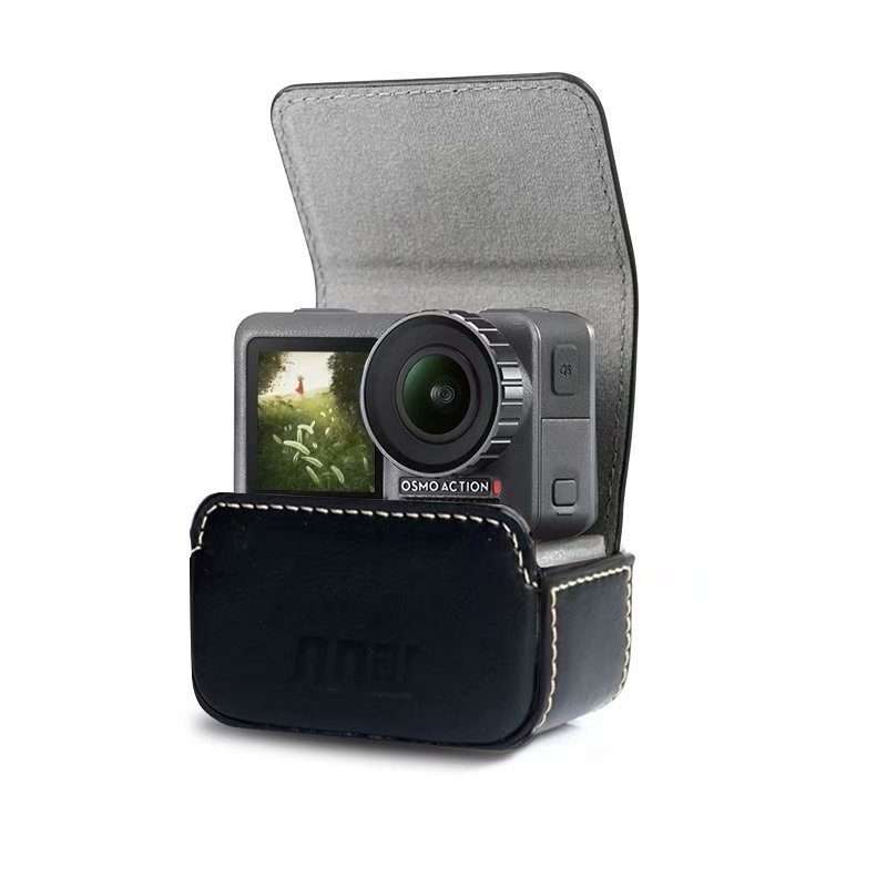 Waterproof Mini Leather Case Storage Carrying Box for DJI OSMO Action / GoPro / SJCAM ... (Black)