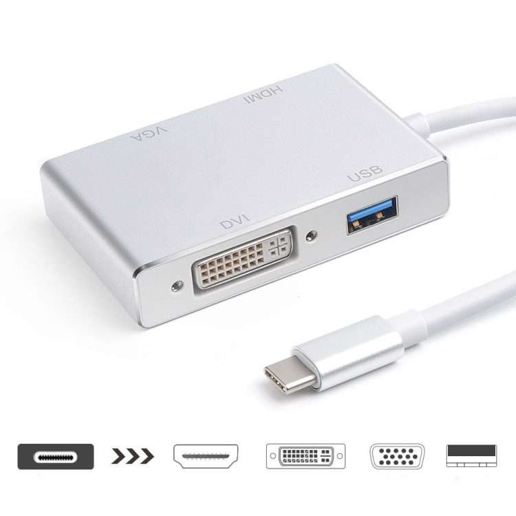 4 in 1 USB 3.1 USB C Type C to HDMI VGA DVI USB 3.0 Adapter Cable for Laptop Apple Macbook Google