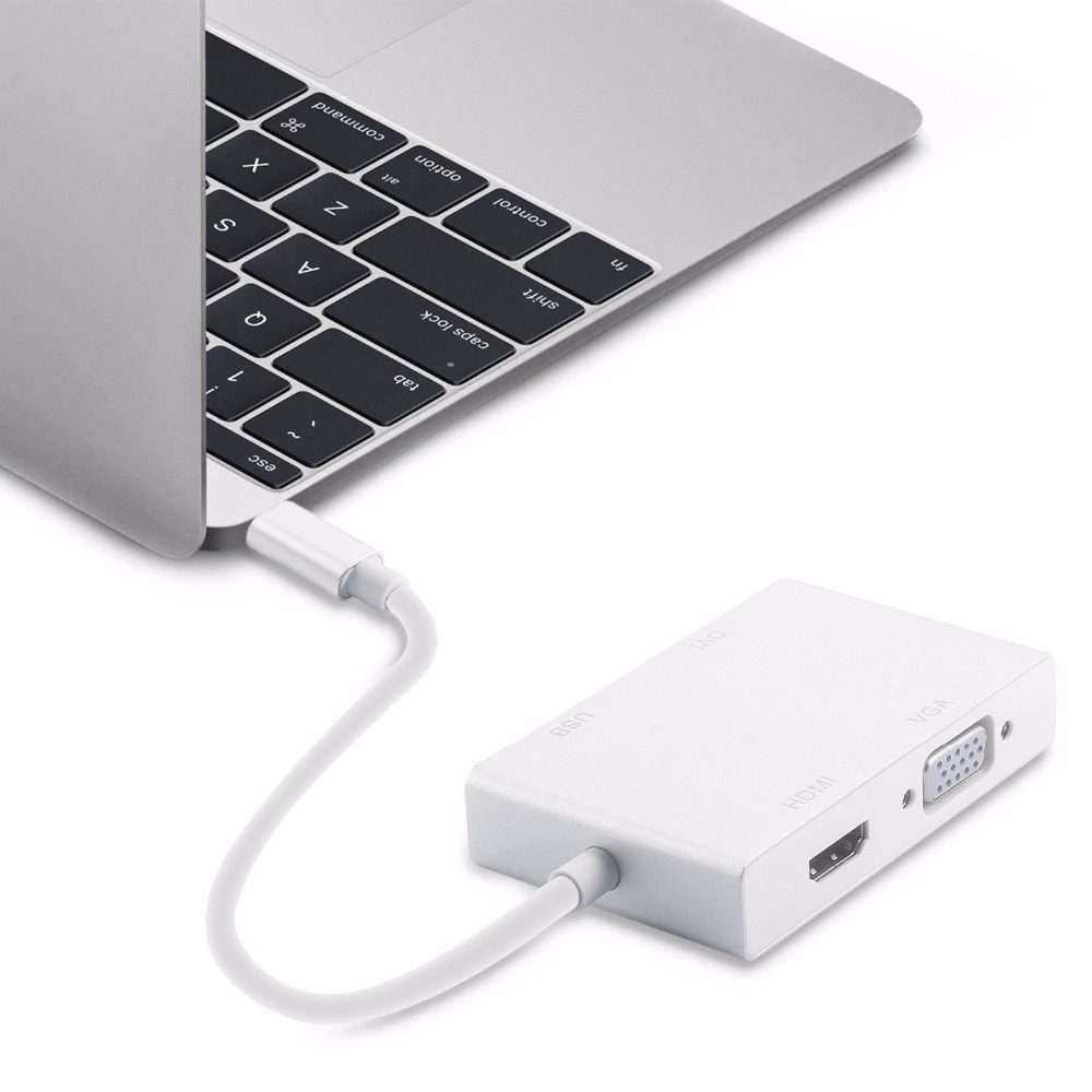 4 in 1 USB 3.1 USB C Type C to HDMI VGA DVI USB 3.0 Adapter Cable for Laptop Apple Macbook Google