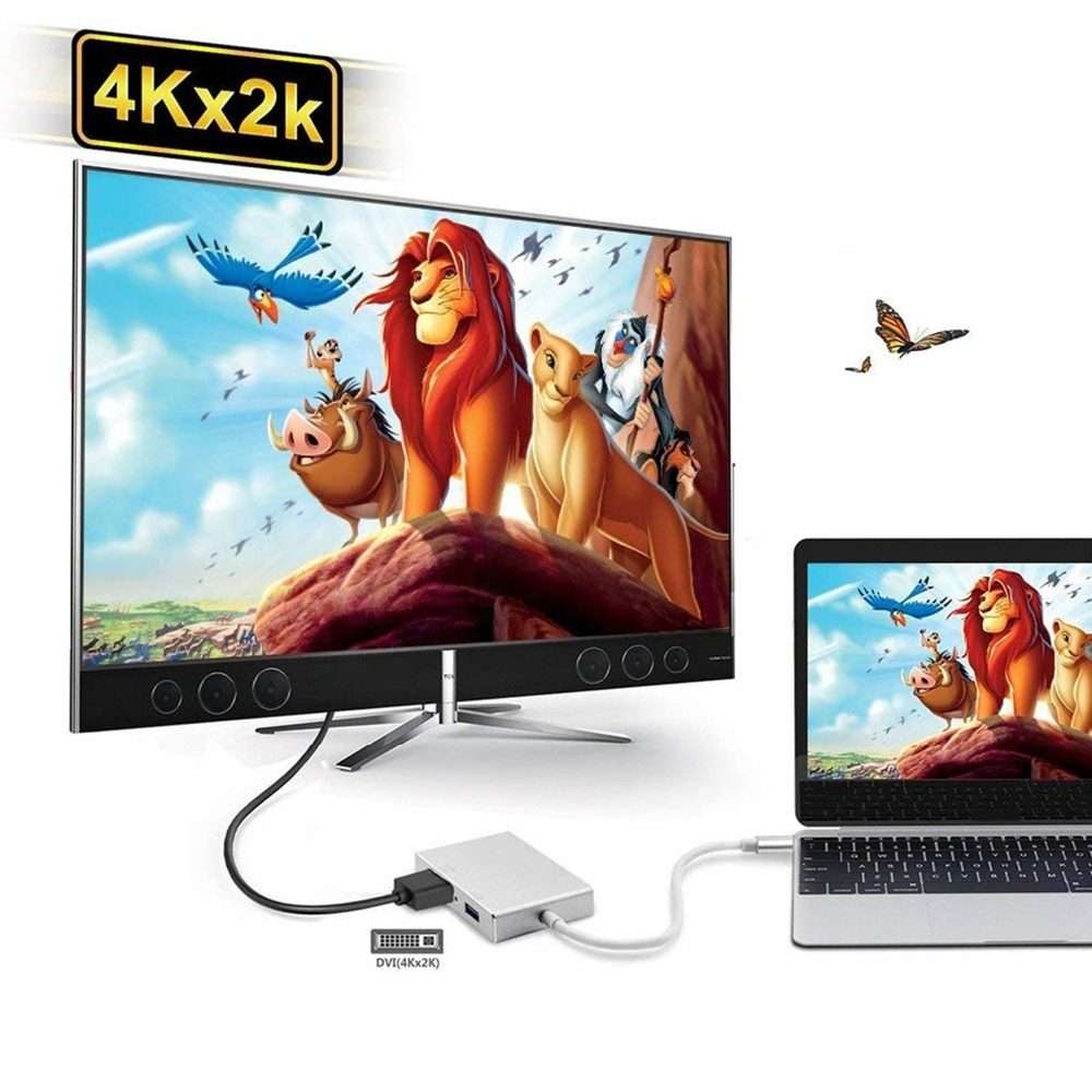 4 in 1 USB 3.1 USB C Type C to HDMI VGA DVI USB 3.0 Adapter Cable for Laptop Apple Macbook Google