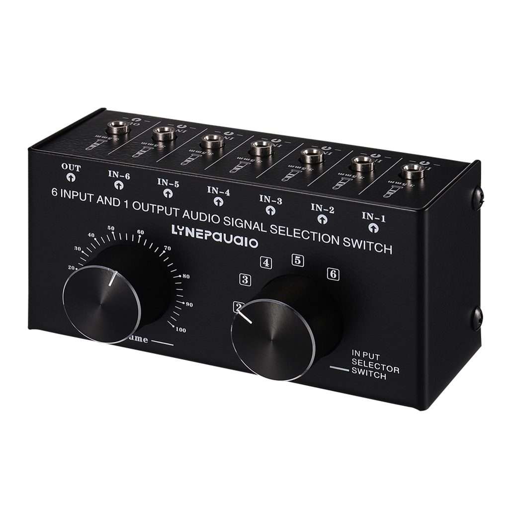 B017 6 Input 1 Output Audio Signal Selection Switcher Output Volume Adjustment Control 3.5mm Inter