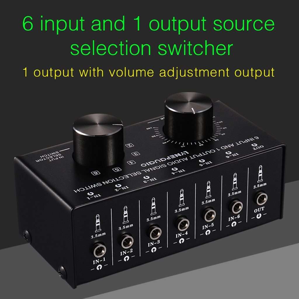 B017 6 Input 1 Output Audio Signal Selection Switcher Output Volume Adjustment Control 3.5mm Inter