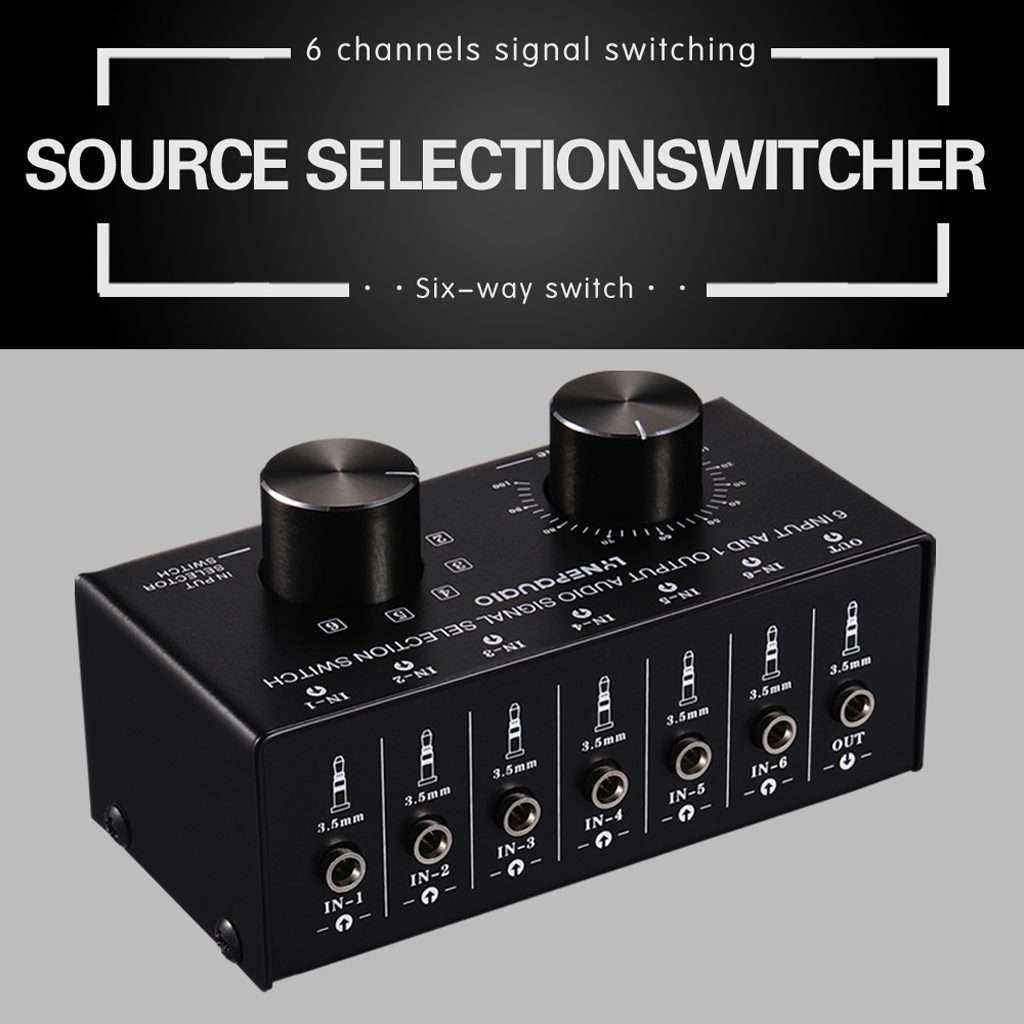 B017 6 Input 1 Output Audio Signal Selection Switcher Output Volume Adjustment Control 3.5mm Inter