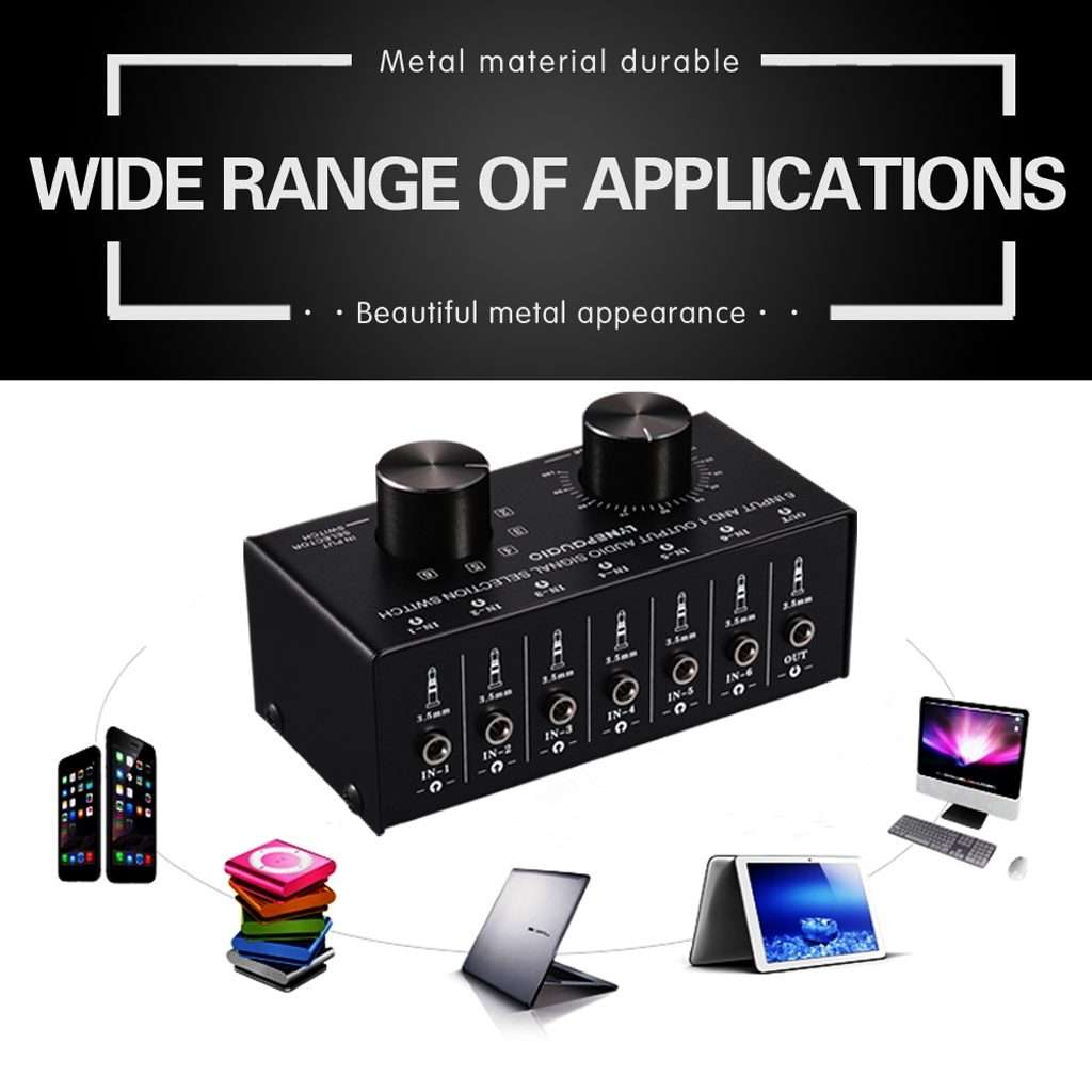 B017 6 Input 1 Output Audio Signal Selection Switcher Output Volume Adjustment Control 3.5mm Inter