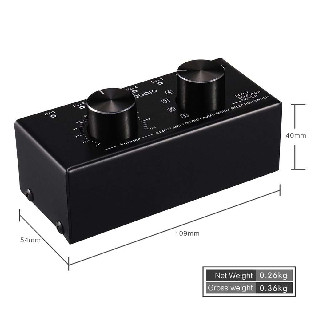 B017 6 Input 1 Output Audio Signal Selection Switcher Output Volume Adjustment Control 3.5mm Inter