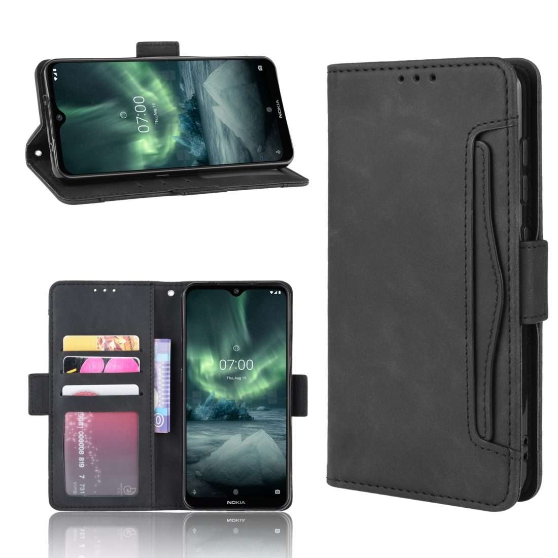 For Nokia 7.2 / 6.2 Wallet Style Skin Feel Calf Pattern Leather Case with Separate ... (Black)