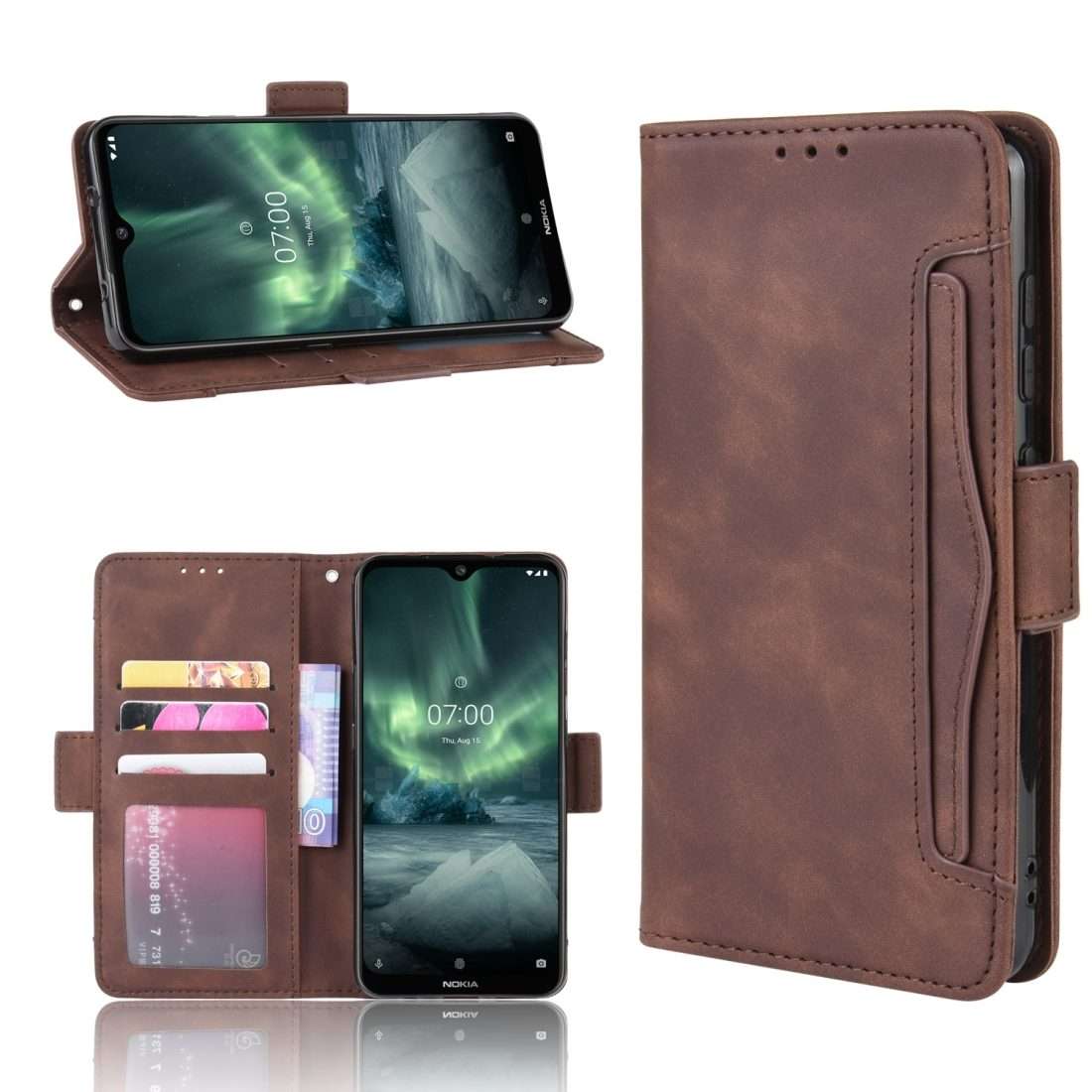 For Nokia 7.2 / 6.2 Wallet Style Skin Feel Calf Pattern Leather Case with Separate ... (Brown)