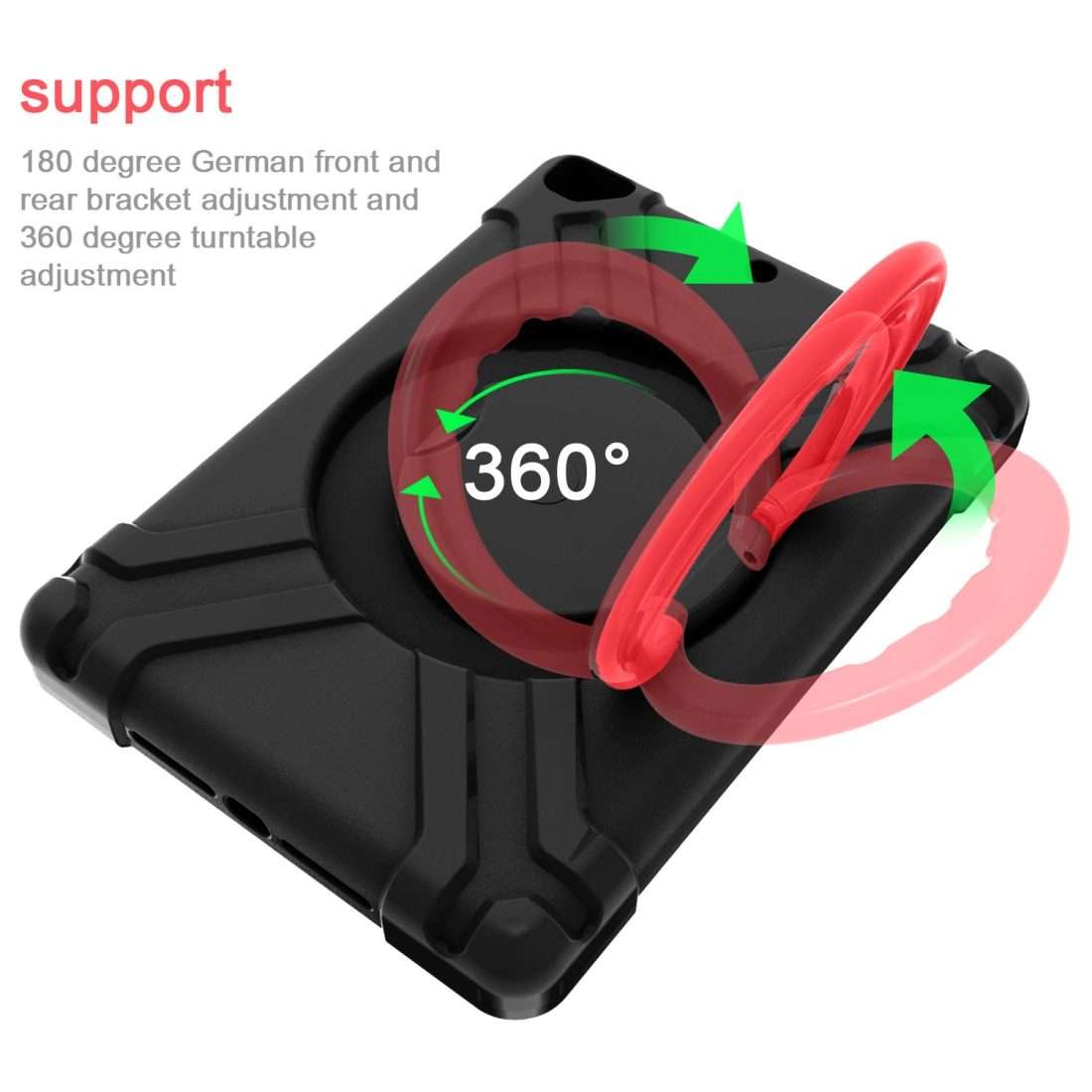 For iPad Air/Air2/Pro9.7 EVA + PC Flat Protective Shell with 360  Rotating Bracket(Black+Red)