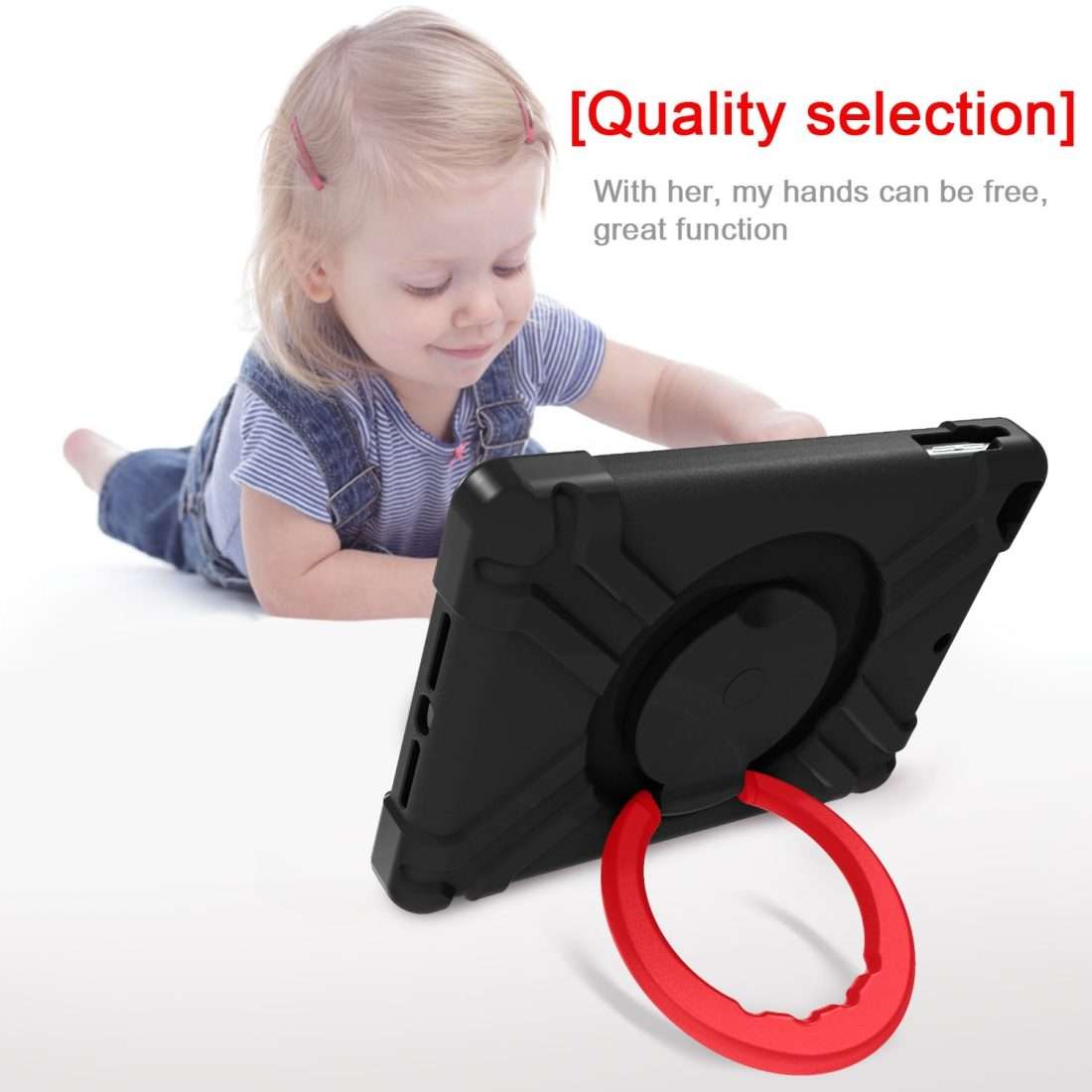For iPad Air/Air2/Pro9.7 EVA + PC Flat Protective Shell with 360  Rotating Bracket(Black+Red)