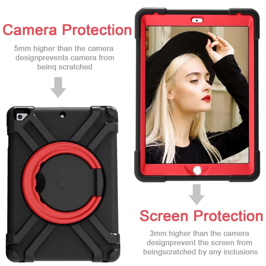 For iPad Air/Air2/Pro9.7 EVA + PC Flat Protective Shell with 360  Rotating Bracket(Black+Red)