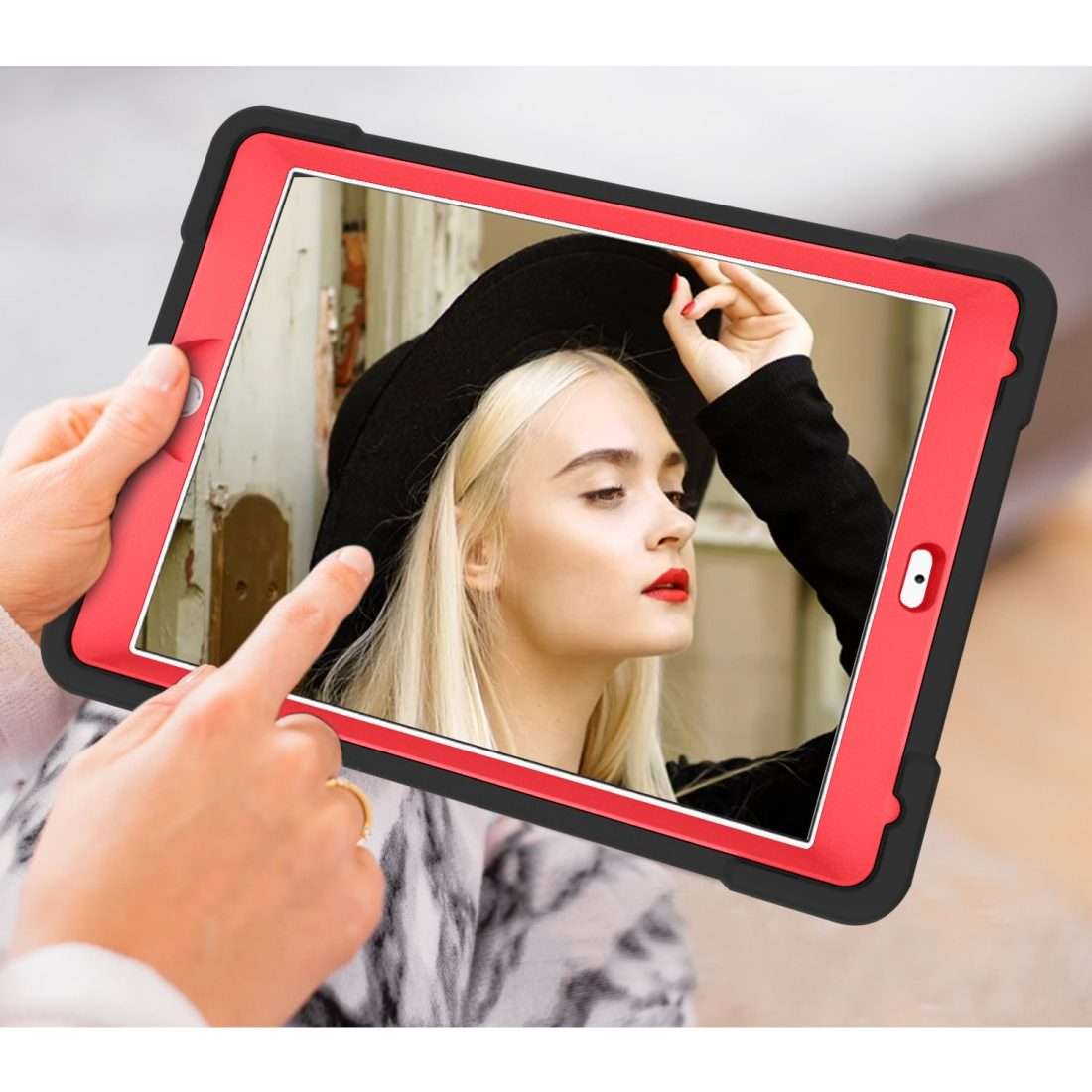 For iPad Air/Air2/Pro9.7 EVA + PC Flat Protective Shell with 360  Rotating Bracket(Black+Red)