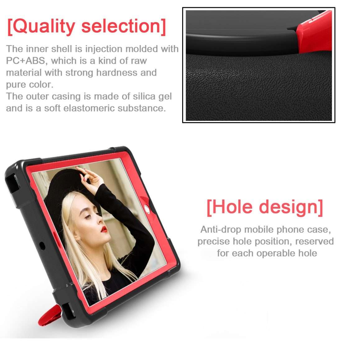 For iPad Air/Air2/Pro9.7 EVA + PC Flat Protective Shell with 360  Rotating Bracket(Black+Red)