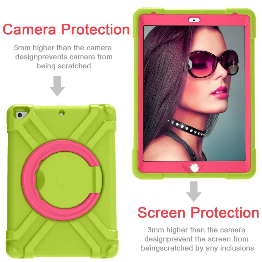 For iPad Air/Air2/Pro9.7 EVA + PC Flat Protective Shell with 360  Rot ... (Grass Green+Rose Red)