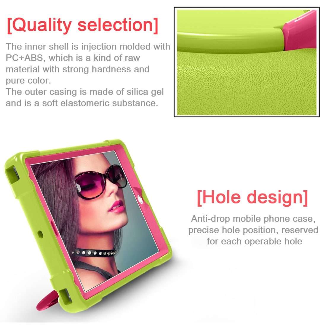 For iPad Air/Air2/Pro9.7 EVA + PC Flat Protective Shell with 360  Rot ... (Grass Green+Rose Red)
