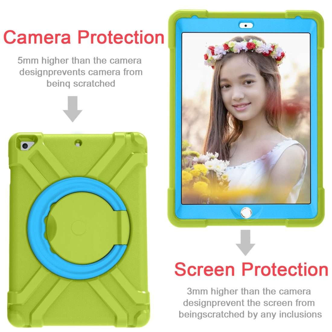 For iPad Air/Air2/Pro9.7 EVA + PC Flat Protective Shell with 360  Rotatin ... (Grass Green+Blue)