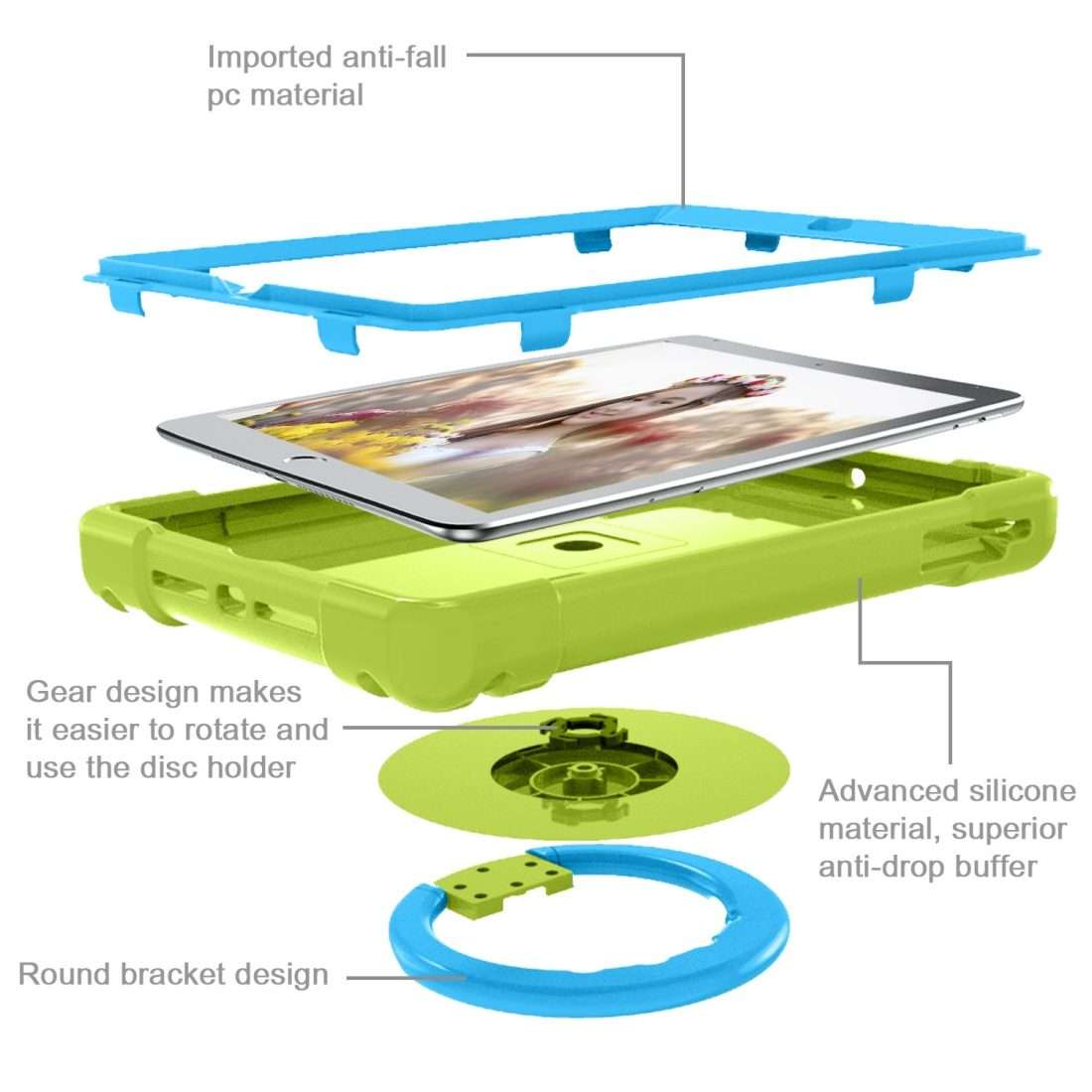 For iPad Air/Air2/Pro9.7 EVA + PC Flat Protective Shell with 360  Rotatin ... (Grass Green+Blue)