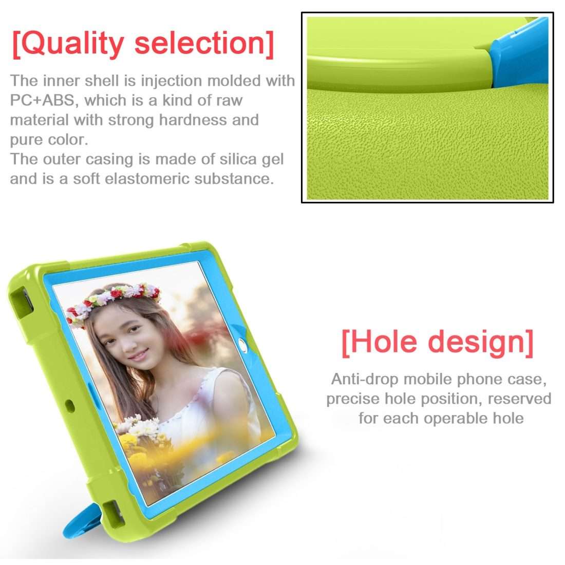 For iPad Air/Air2/Pro9.7 EVA + PC Flat Protective Shell with 360  Rotatin ... (Grass Green+Blue)