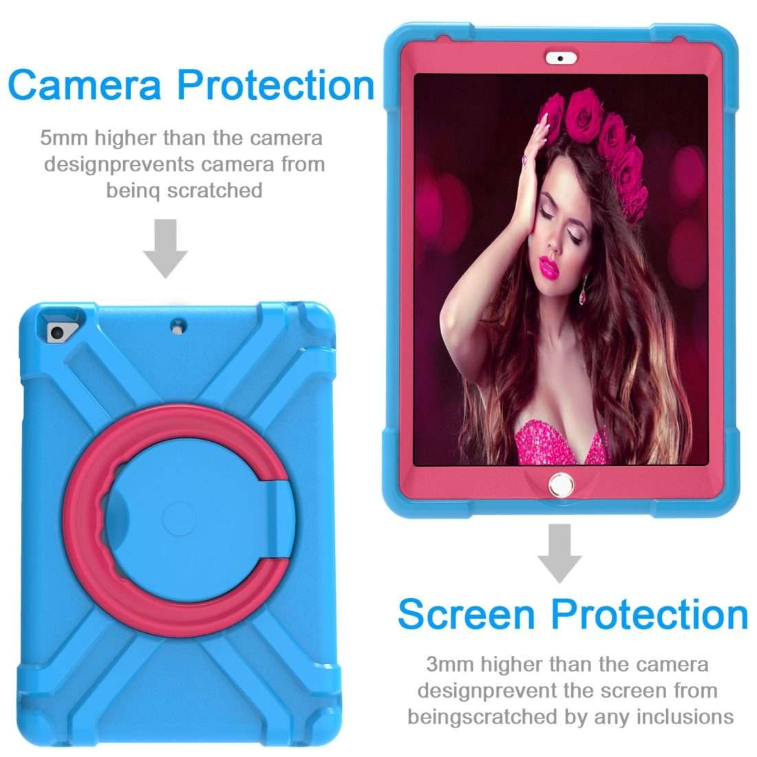 For iPad Air/Air2/Pro9.7 EVA + PC Flat Protective Shell with 360  Rotating B ... (Blue+Rose Red)