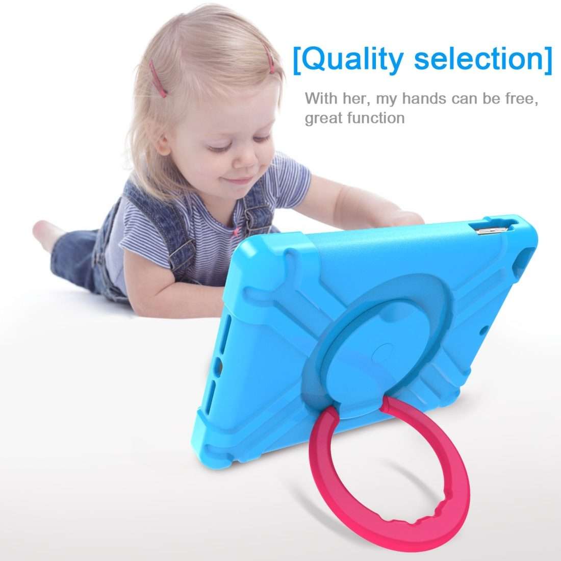 For iPad Air/Air2/Pro9.7 EVA + PC Flat Protective Shell with 360  Rotating B ... (Blue+Rose Red)
