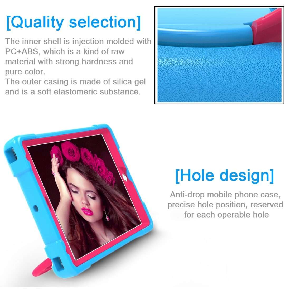 For iPad Air/Air2/Pro9.7 EVA + PC Flat Protective Shell with 360  Rotating B ... (Blue+Rose Red)