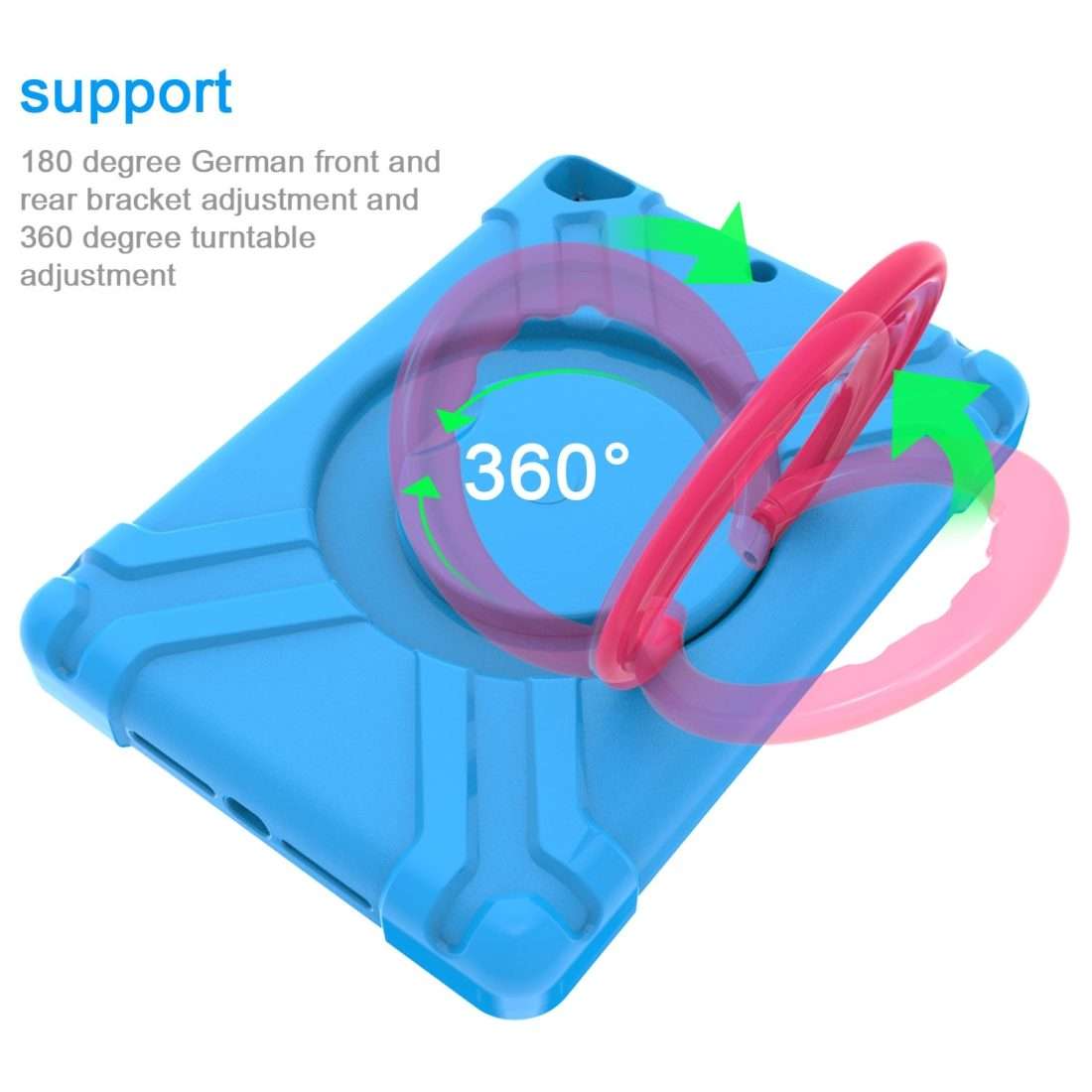 For iPad Air/Air2/Pro9.7 EVA + PC Flat Protective Shell with 360  Rotating B ... (Blue+Rose Red)