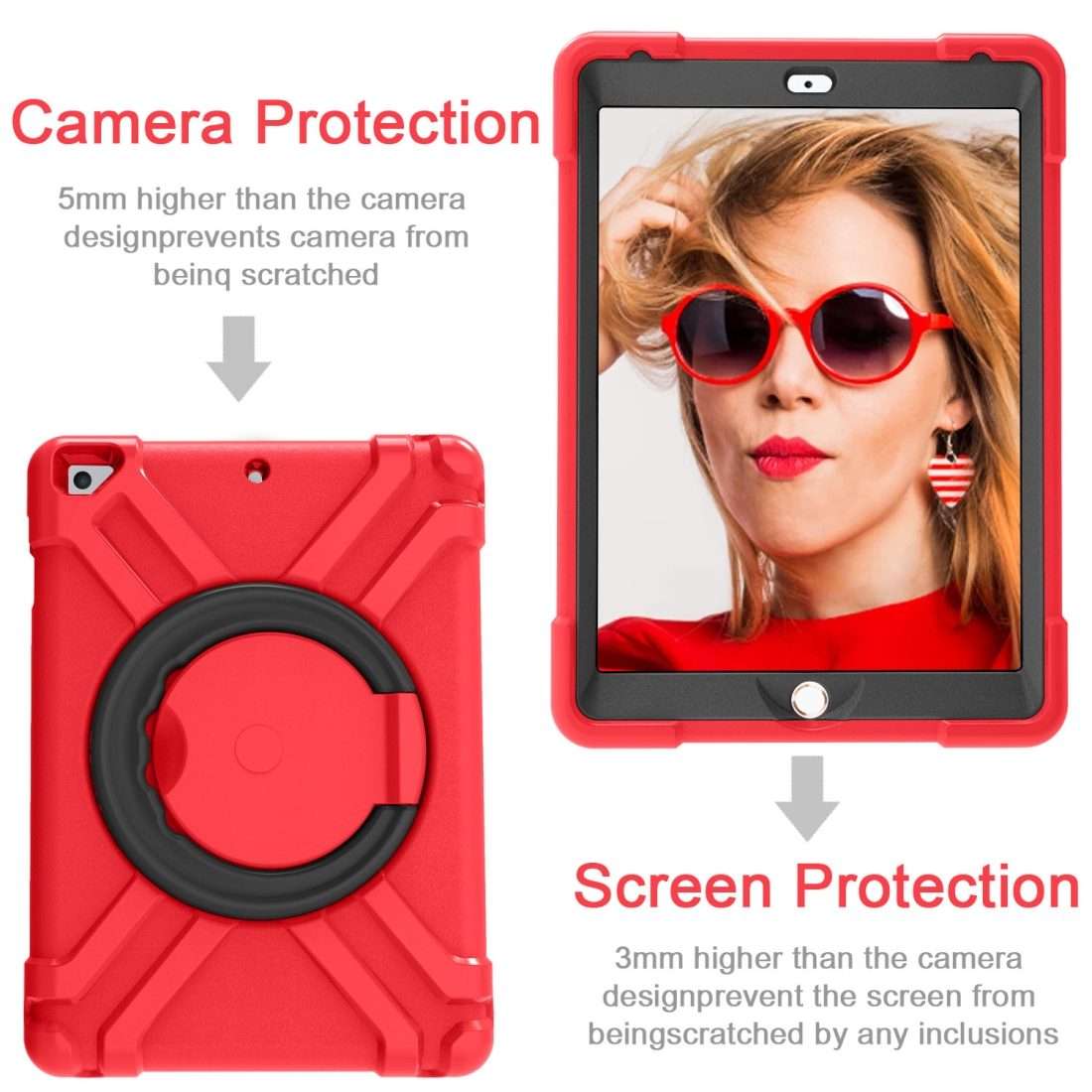 For iPad Air/Air2/Pro9.7 EVA + PC Flat Protective Shell with 360  Rotating Bracket(Red+Black)