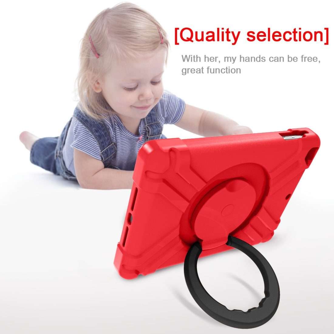 For iPad Air/Air2/Pro9.7 EVA + PC Flat Protective Shell with 360  Rotating Bracket(Red+Black)