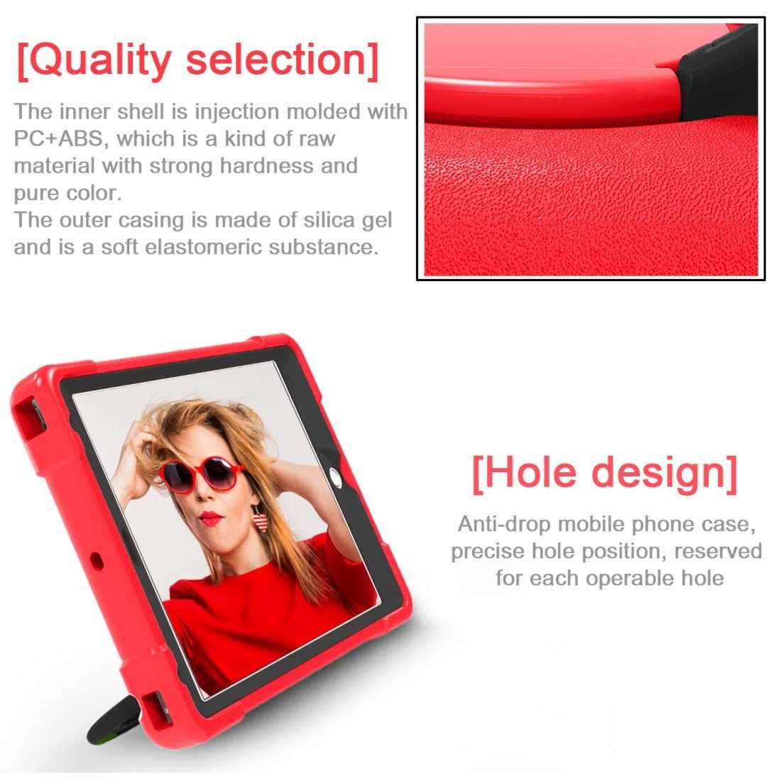 For iPad Air/Air2/Pro9.7 EVA + PC Flat Protective Shell with 360  Rotating Bracket(Red+Black)