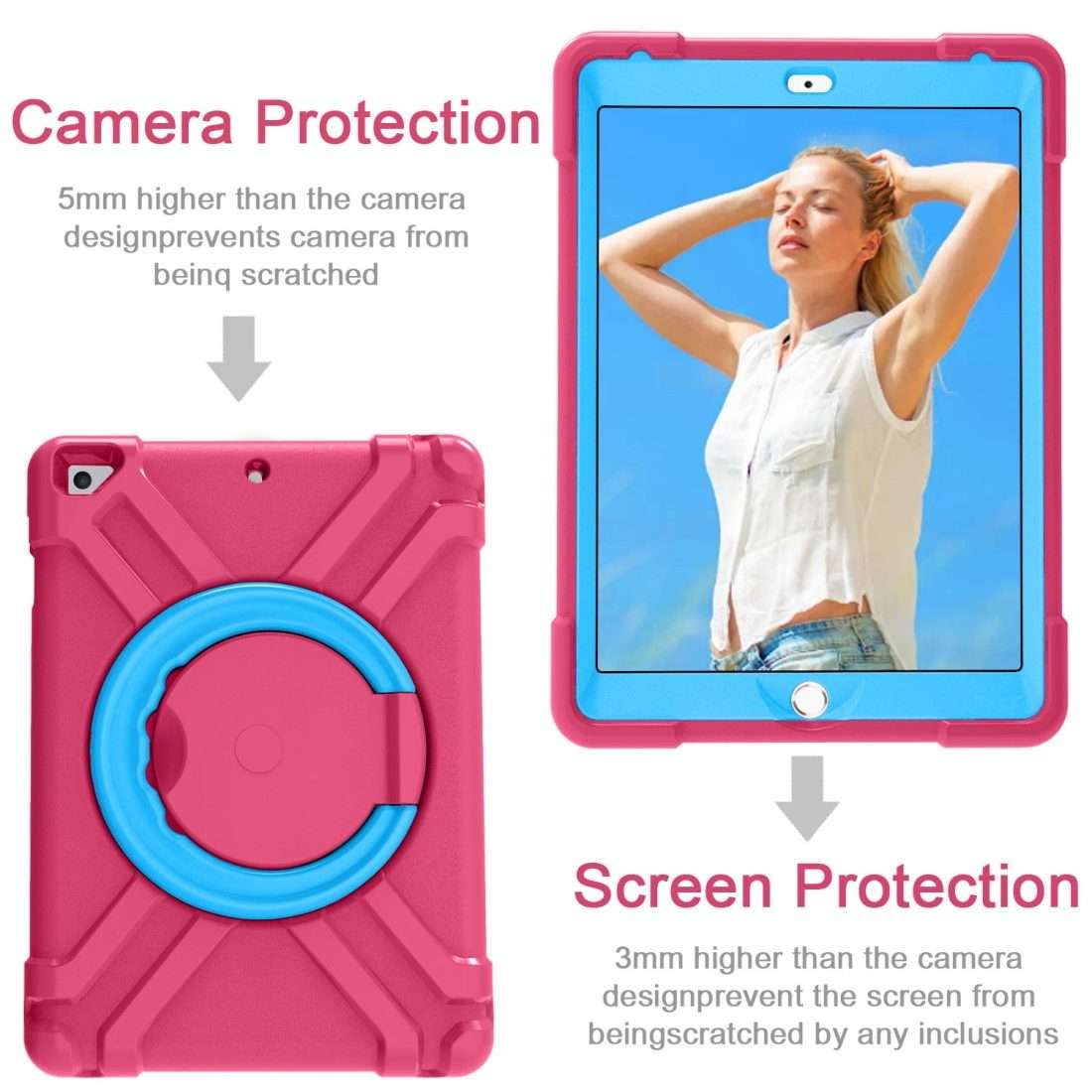 For iPad Air/Air2/Pro9.7 EVA + PC Flat Protective Shell with 360  Rotating B ... (Rose Red+Blue)