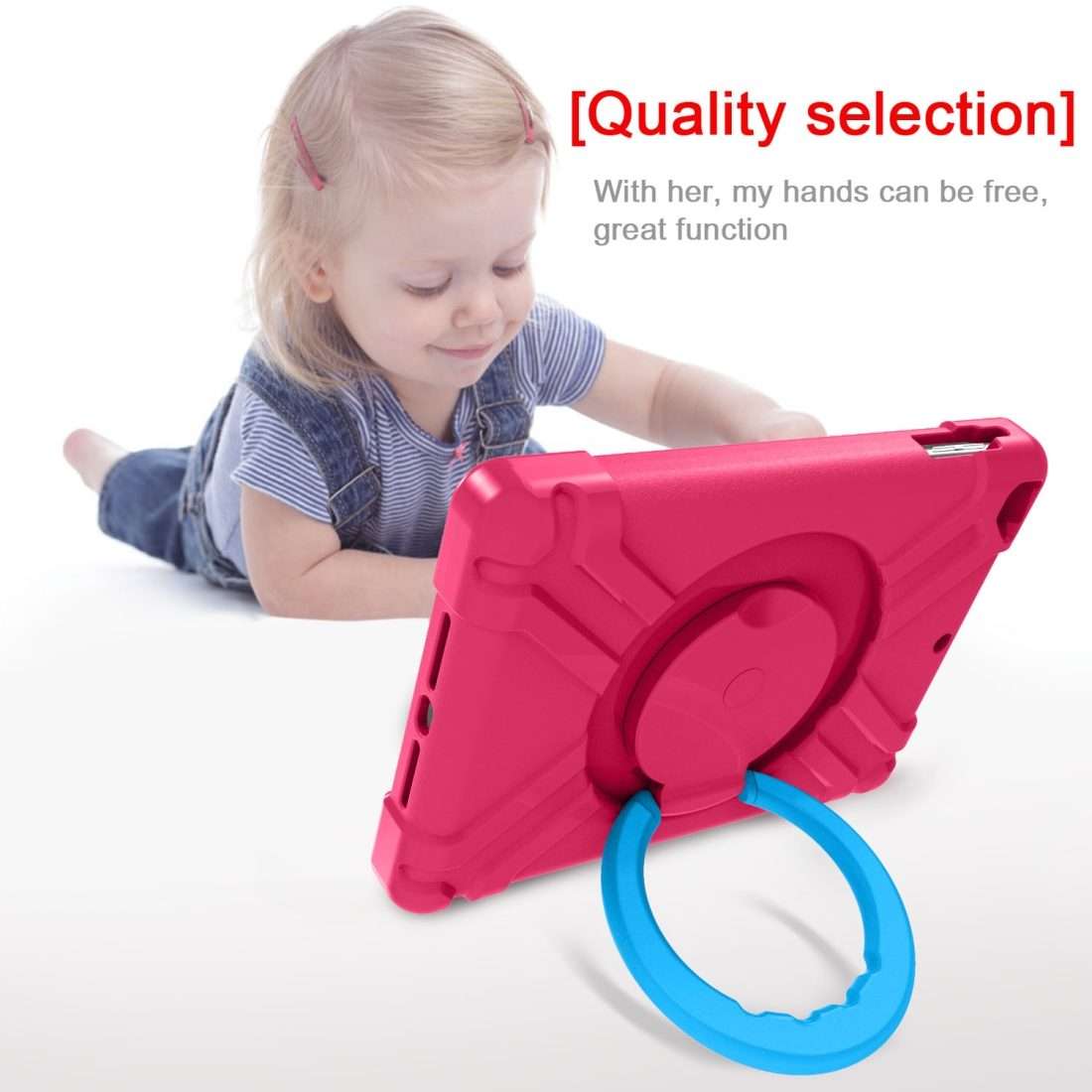 For iPad Air/Air2/Pro9.7 EVA + PC Flat Protective Shell with 360  Rotating B ... (Rose Red+Blue)