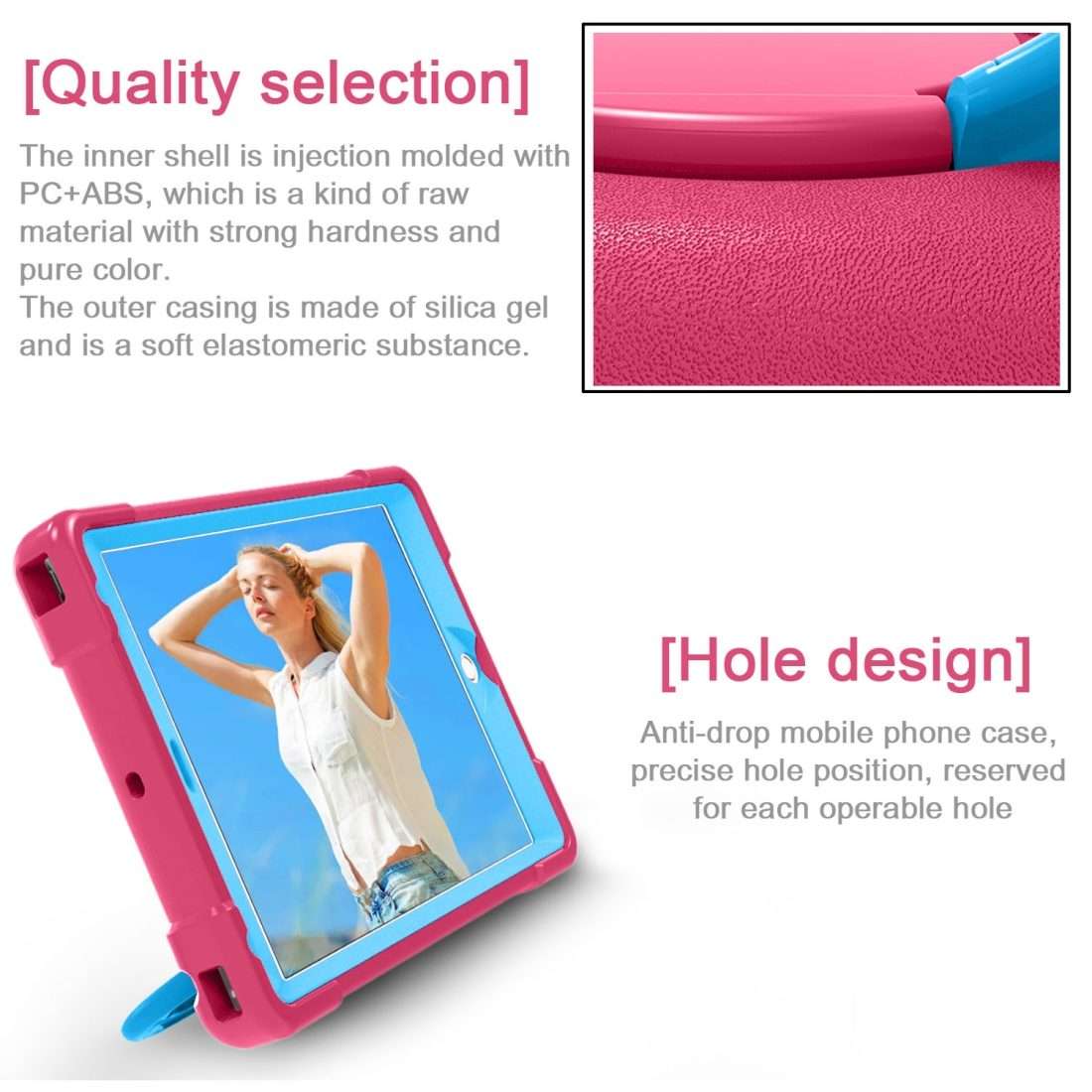 For iPad Air/Air2/Pro9.7 EVA + PC Flat Protective Shell with 360  Rotating B ... (Rose Red+Blue)