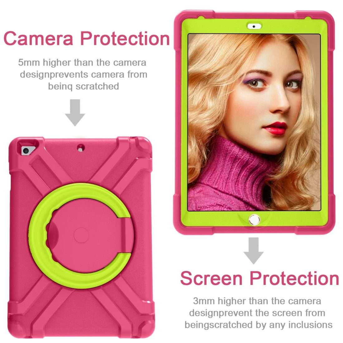 For iPad Air/Air2/Pro9.7 EVA + PC Flat Protective Shell with 360  Rot ... (Rose Red+Grass Green)