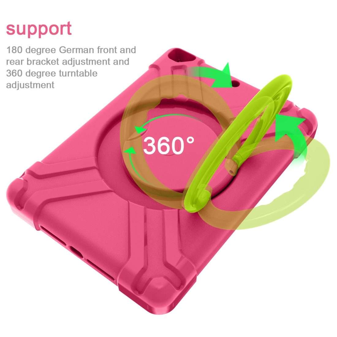 For iPad Air/Air2/Pro9.7 EVA + PC Flat Protective Shell with 360  Rot ... (Rose Red+Grass Green)