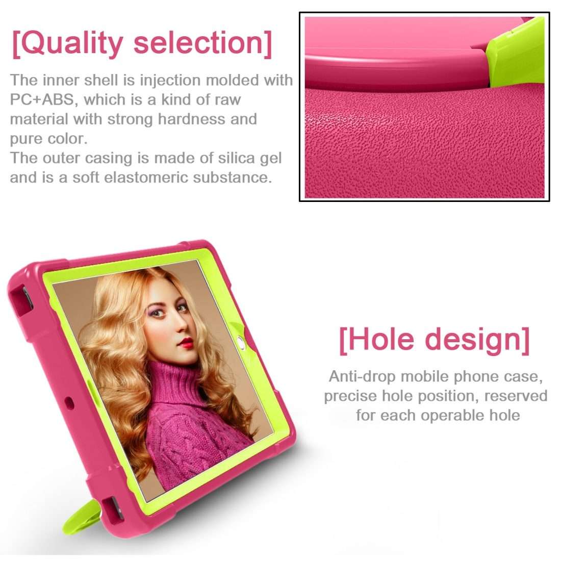 For iPad Air/Air2/Pro9.7 EVA + PC Flat Protective Shell with 360  Rot ... (Rose Red+Grass Green)