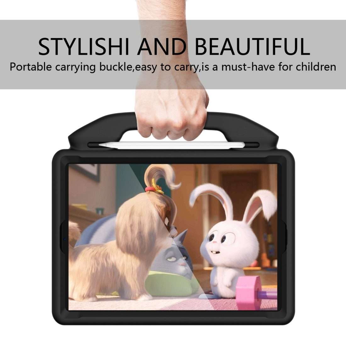 For iPad Pro 11 inch EVA Flat Anti Falling Protective Shell with Thumb Bracket(Black)