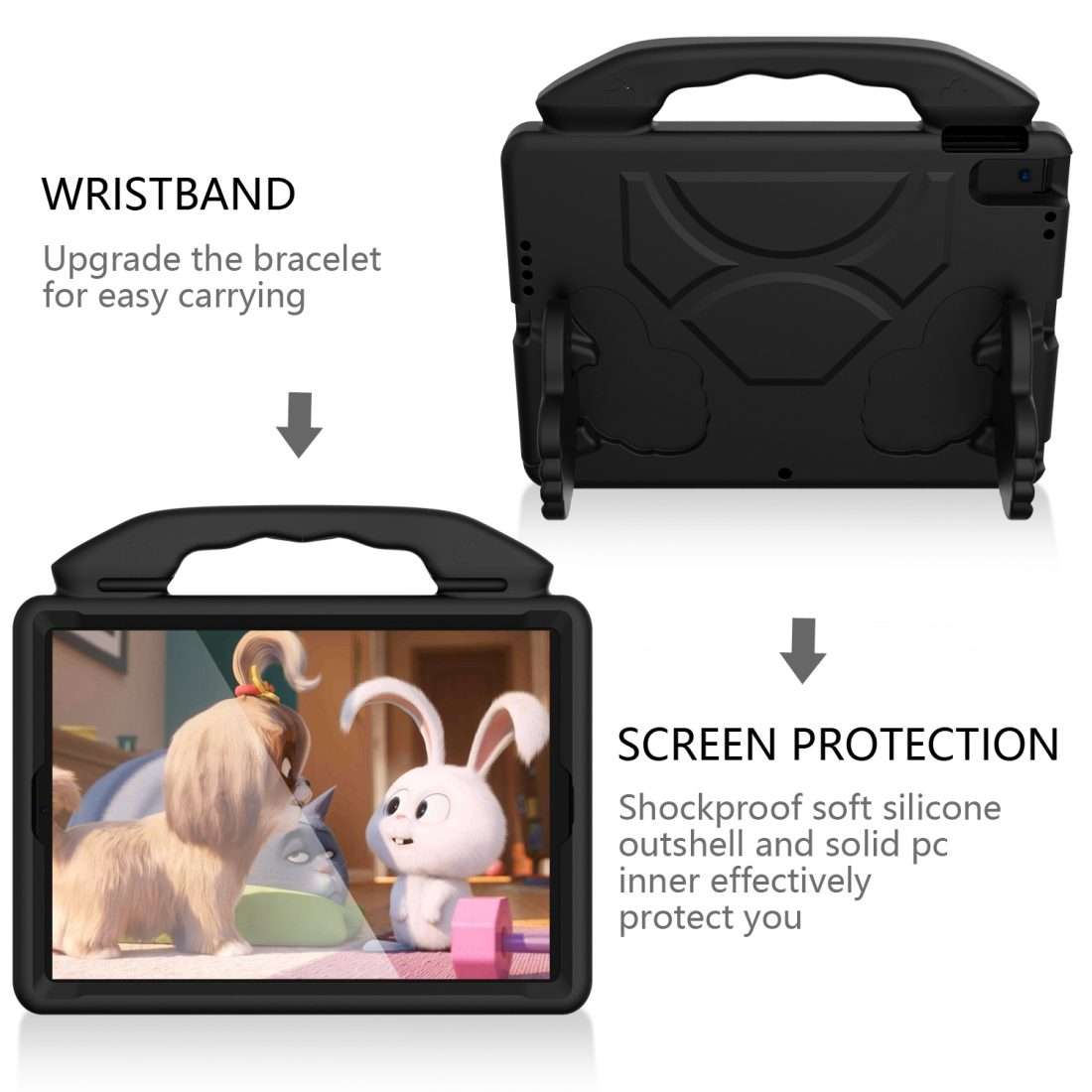 For iPad Pro 11 inch EVA Flat Anti Falling Protective Shell with Thumb Bracket(Black)