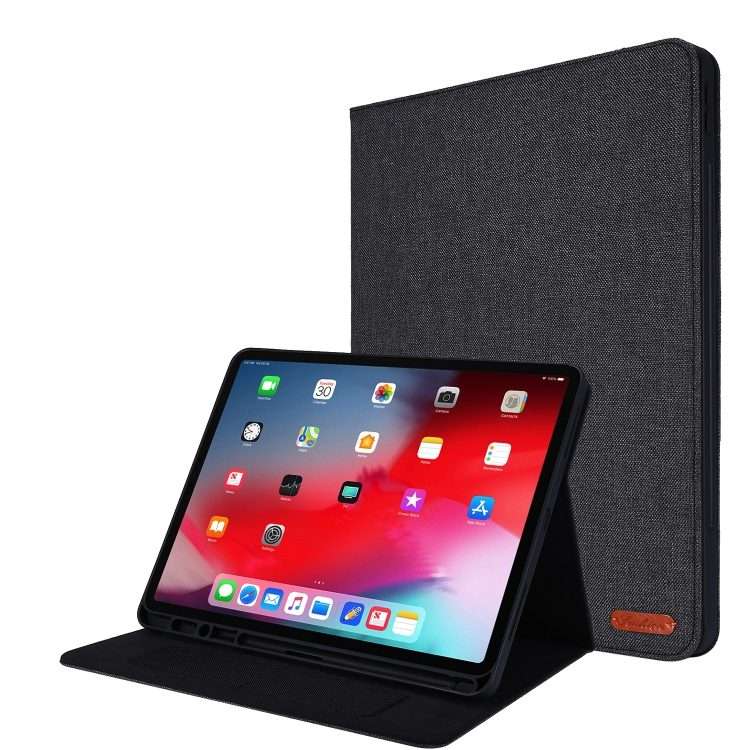 For iPad Pro 12.9(2020) Horizontal Flip TPU + Fabric PU Leather Protective Case with N ... (Black)