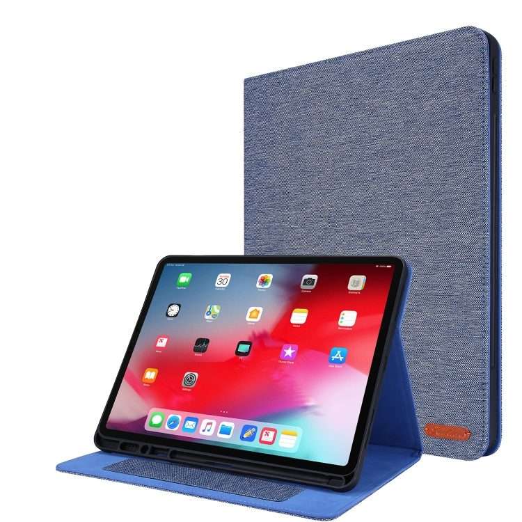 For iPad Pro 12.9(2020) Horizontal Flip TPU + Fabric PU Leather Protective Case wi ... (Deep Blue)