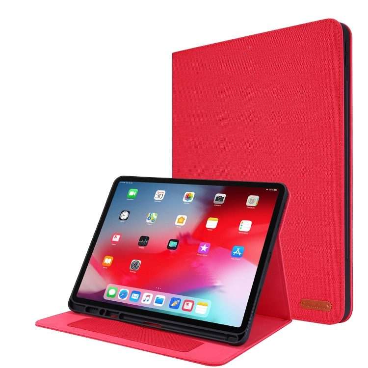 For iPad Pro 12.9(2020) Horizontal Flip TPU + Fabric PU Leather Protective Case with Nam ... (Red)