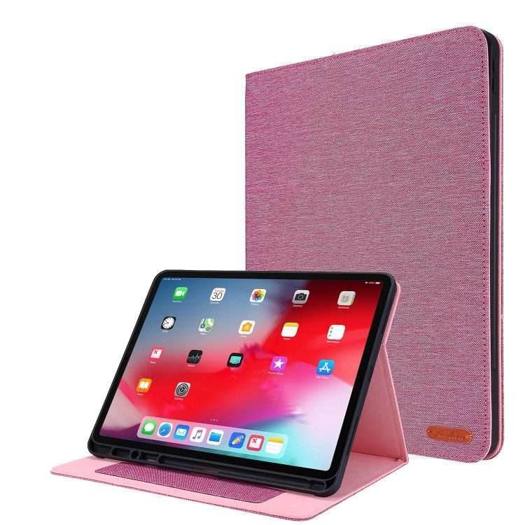 For iPad Pro 12.9(2020) Horizontal Flip TPU + Fabric PU Leather Protective Case wit ... (Rose Red)