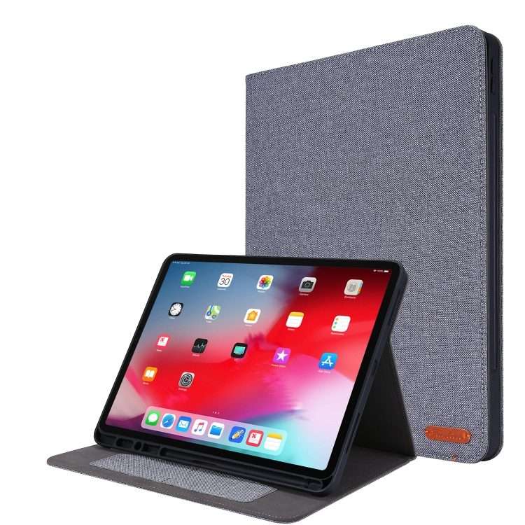 For iPad Pro 12.9(2020) Horizontal Flip TPU + Fabric PU Leather Protective Case with Na ... (Gray)