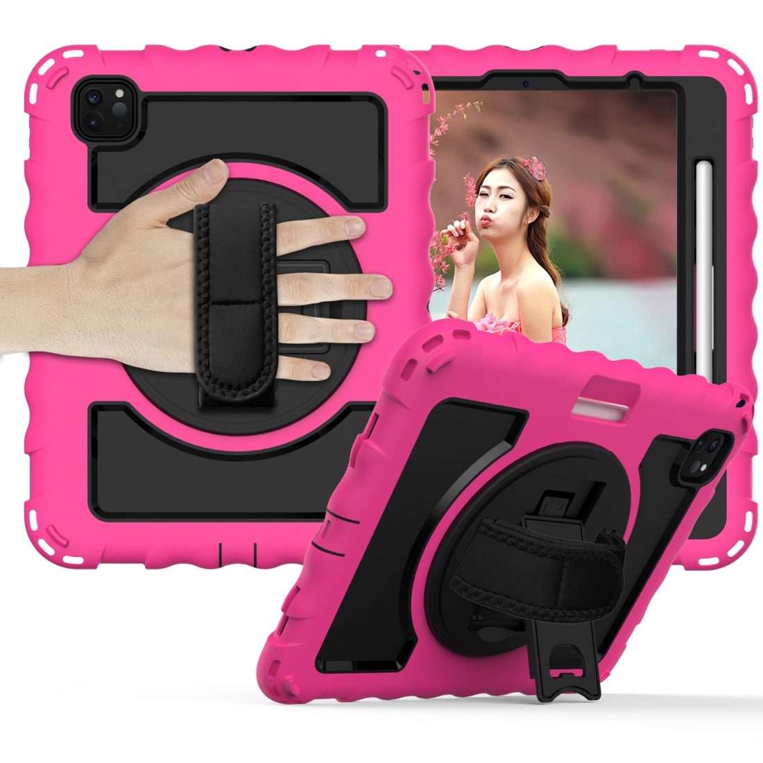 For iPad Pro 11 (2020) PC + Silicone Shockproof Combination Tablet Case with 360 De ... (Hot Pink)