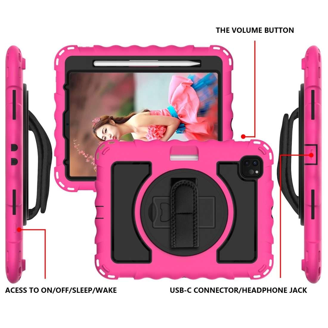 For iPad Pro 11 (2020) PC + Silicone Shockproof Combination Tablet Case with 360 De ... (Hot Pink)