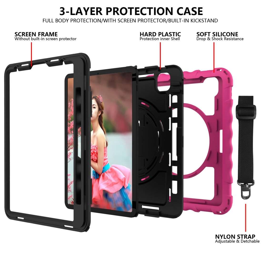For iPad Pro 11 (2020) PC + Silicone Shockproof Combination Tablet Case with 360 De ... (Hot Pink)