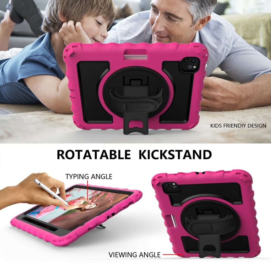 For iPad Pro 11 (2020) PC + Silicone Shockproof Combination Tablet Case with 360 De ... (Hot Pink)