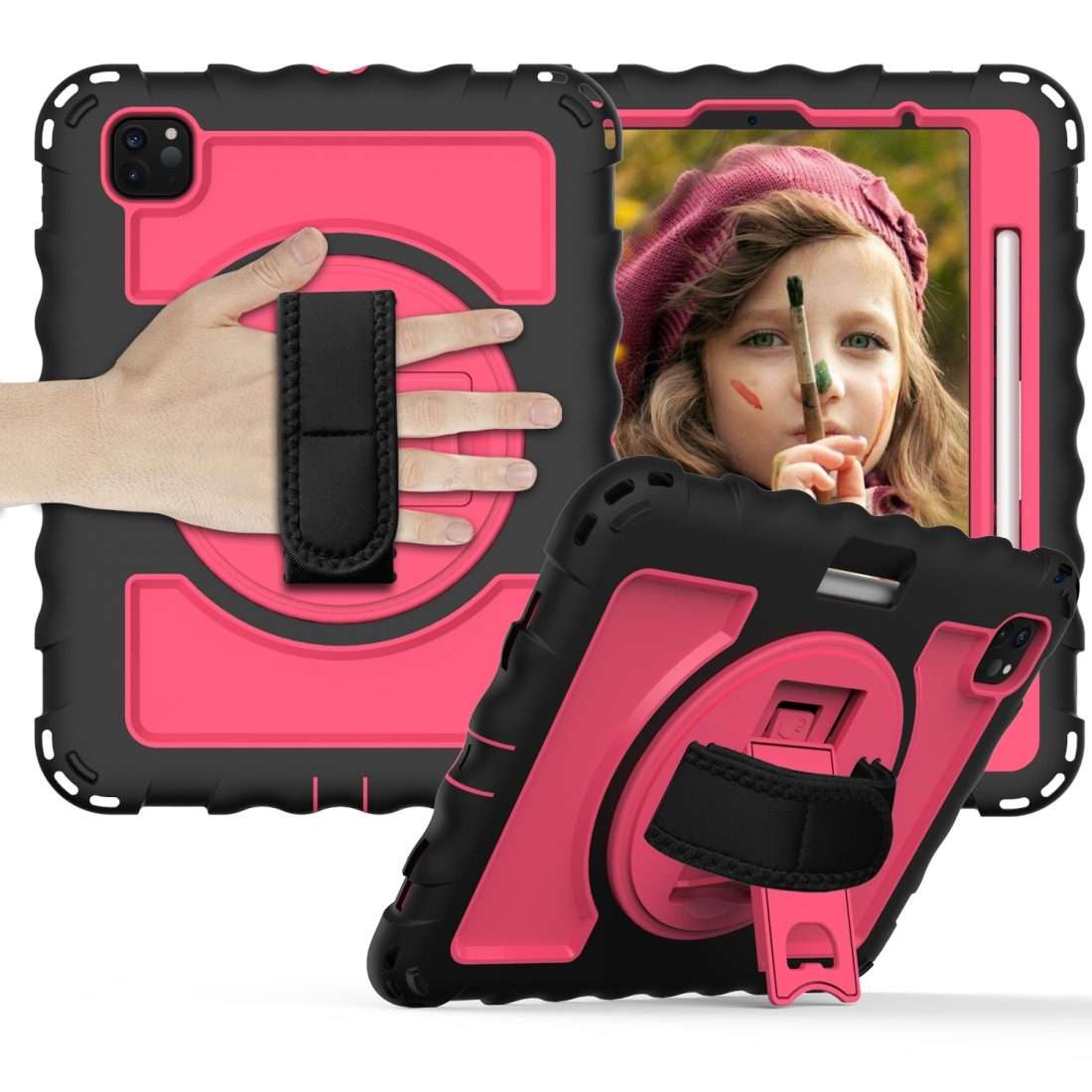 For iPad Pro 11 (2020) PC + Silicone Shockproof Combination Tablet Case with ... (Black+Hot Pink)