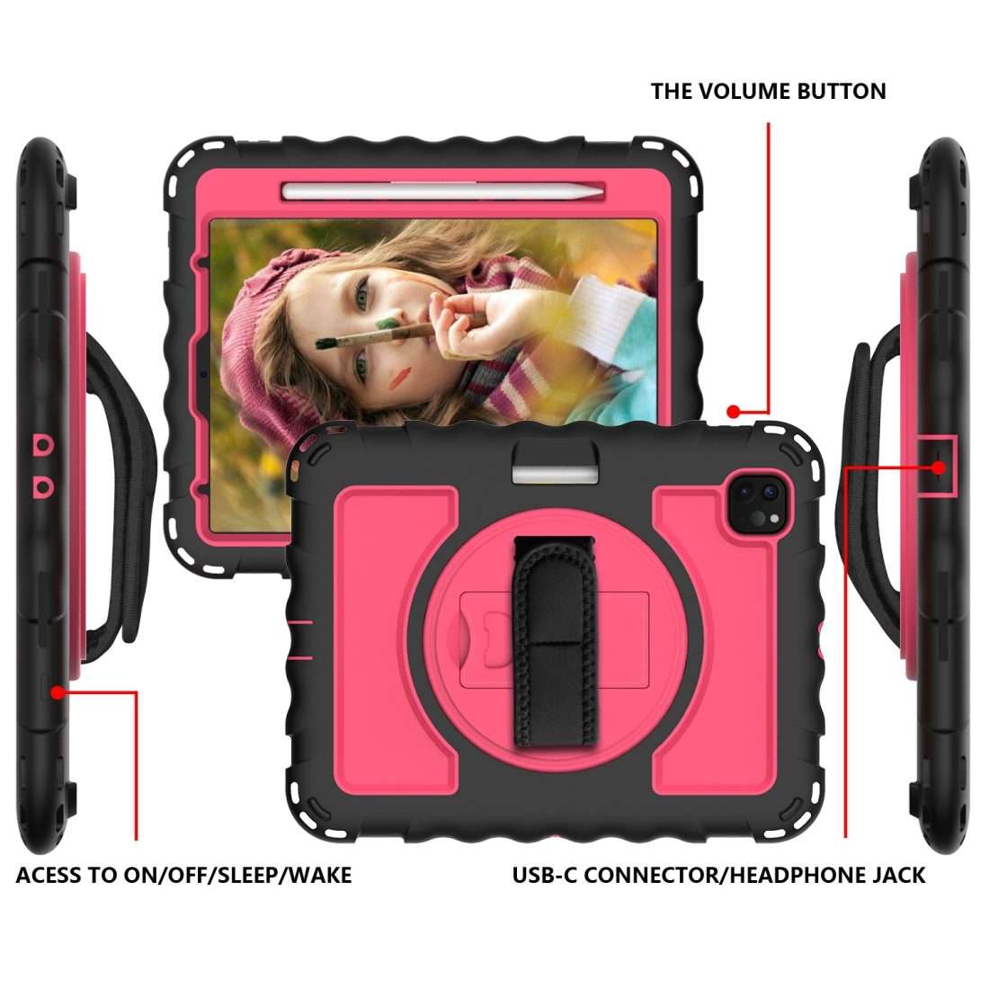 For iPad Pro 11 (2020) PC + Silicone Shockproof Combination Tablet Case with ... (Black+Hot Pink)
